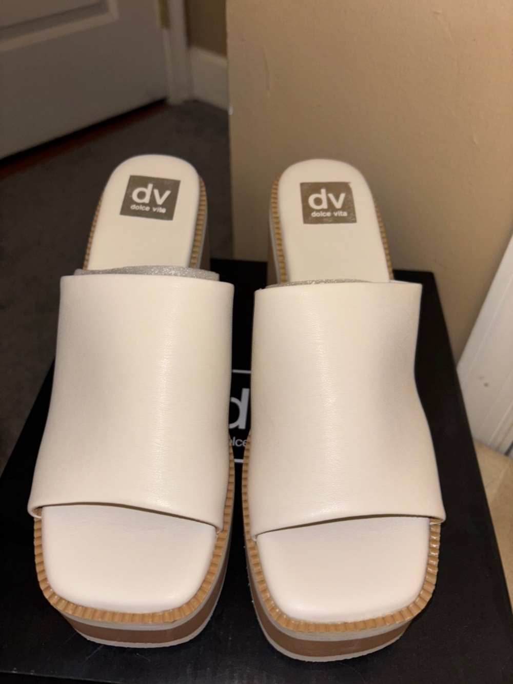 Dolce Vita White Platform Slide Mules